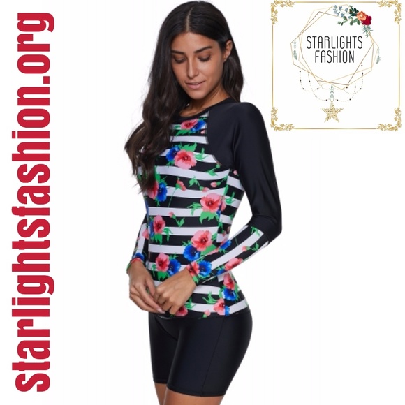 Striped Floral Patchwork Long Sleeve One-piece - Picture 4 of 7